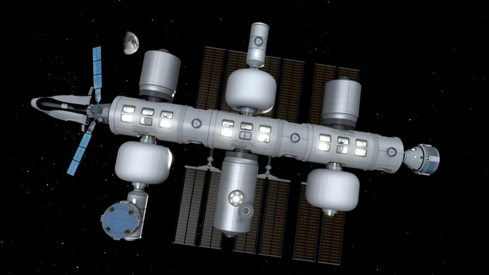 Plánovaná velká stanice Orbital Reef společnosti Blue Origin. Vnitřní použitelný prostor stanice má být 830 m3, téměř tolik, co má ISS. Umožnila by pobyt až 10 osob. (Zdroj: Blue Origin)